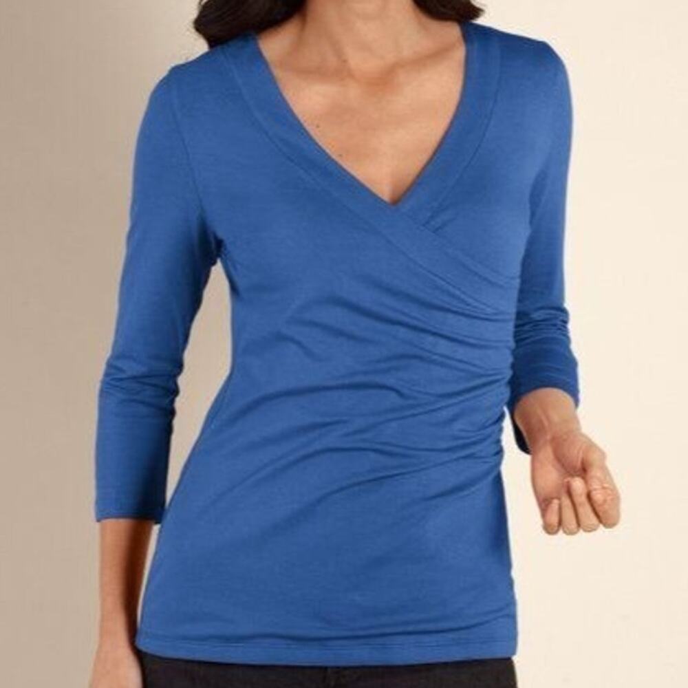 Soft Surroundings Womens Shapely Surplice Top Size PL Stretch Minimalist V-Neck
